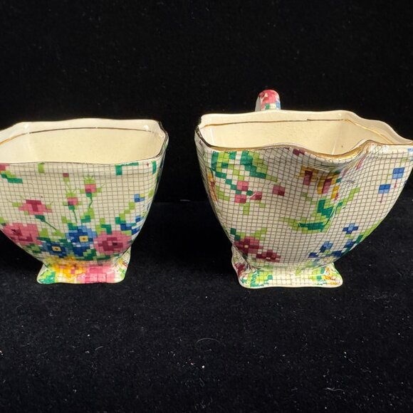 Vintage Chintz Royal Winton Queen Anne Creamer & Open Sugar bowl tea - B1354 - Picture 4 of 14